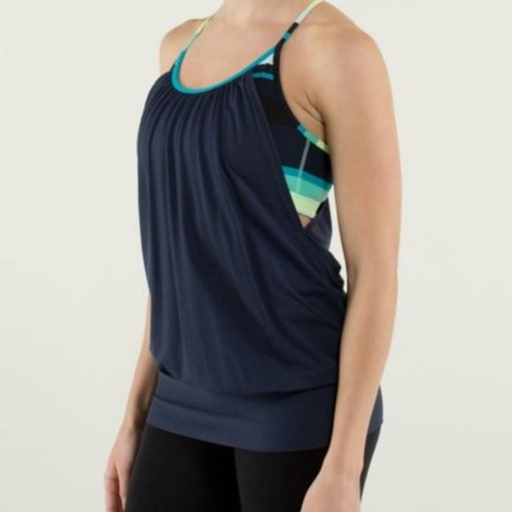 Lululemon No Limits tank. Navy Blue and stripes.